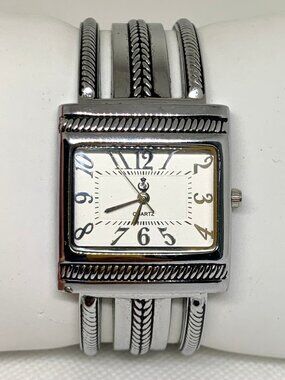 Premier designs SilverTone tone women’s cuff bracelet watch 31mm quartz running